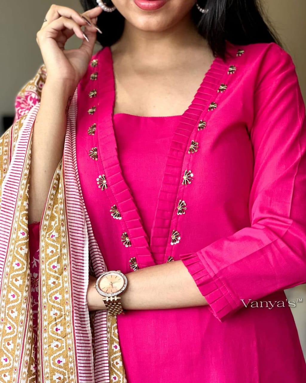 V Neck Embroidered Kurta Set