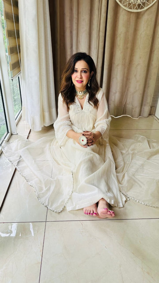 White Embroidered Anarkali Kurta Set
